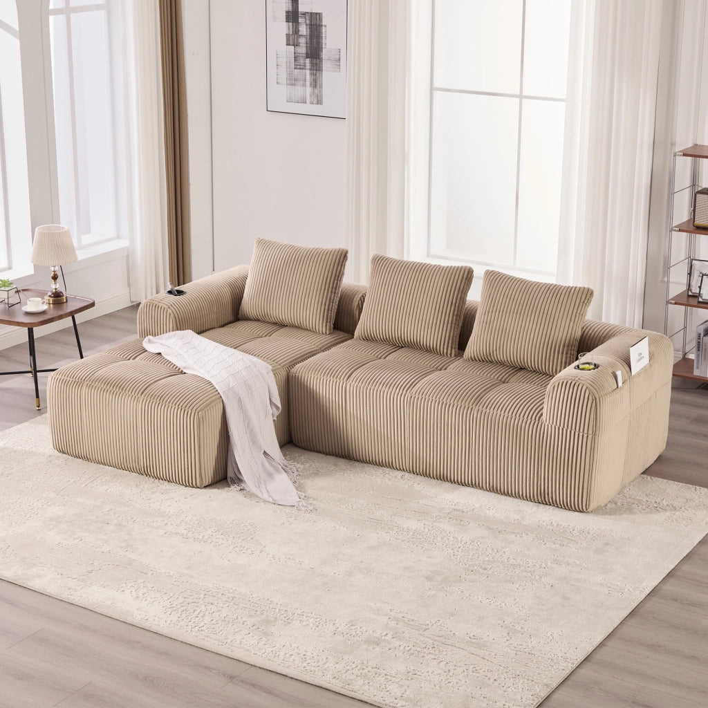 Divano Compatto in Tessuto a Coste con Cuscini ¨C MINIMAL ¨C Khaki, Morbido, Modulare