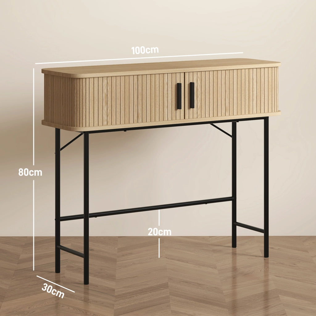 Tavolo console con ante scorrevoli ¨C Minimal ¨C quercia e nero