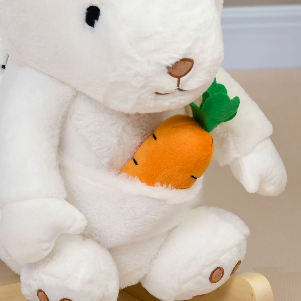 Cavallo a Dondolo per Bambini in Legno e Peluche Coniglio Bianco