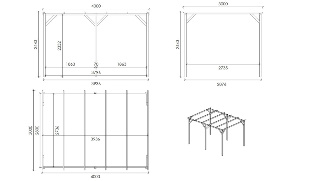 Tettoia posto auto coperto in legno 3x4 m - 12 m2 - CAR13 - ALTANKA