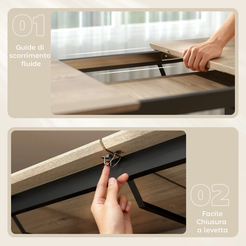 Tavolo da Pranzo Industriale per 6-8 Persone 180x80x75 cm con Ribalta Rotonda in Legno e Acciaio