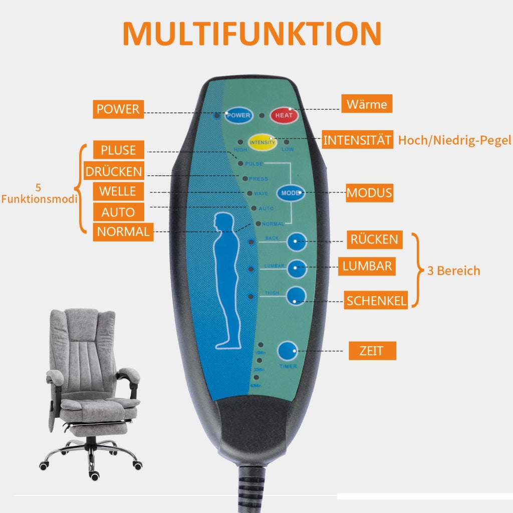 Sedia da ufficio ergonomica con massaggio, riscaldamento e funzione relax ¨C zephmum ¨C Grigio