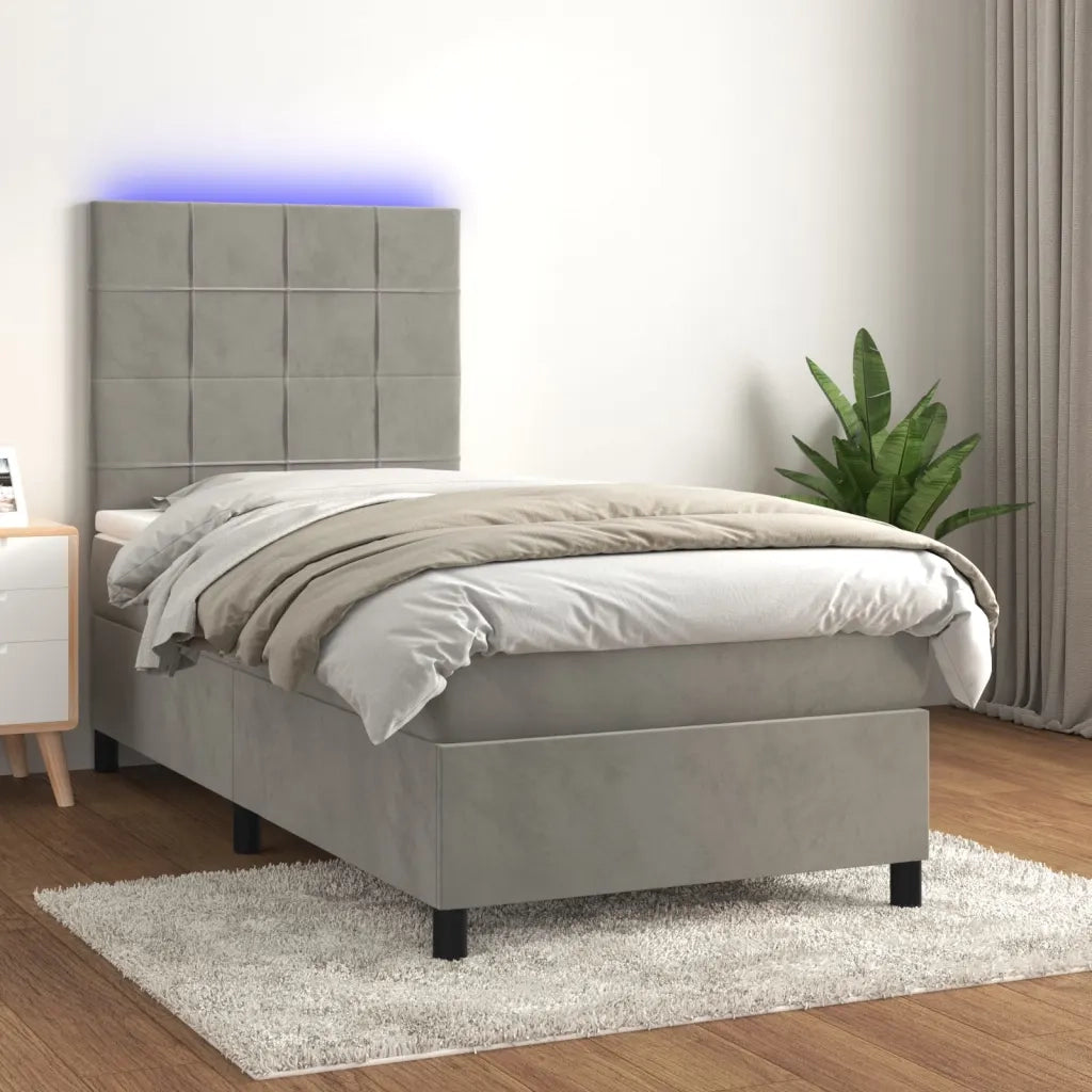 Letto a Molle Materasso e LED-Struttura Letto con Materasso Grigio Chiaro 80x200 cm Velluto 301158