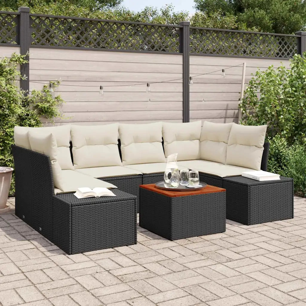Set Divano da Giardino 7 pcs Nero e Crema polyrattan 3356577