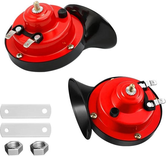 Clacson elettrico - Super sonoro 300 dB - Rosso - Fischietto idrodiffusore - Adatto per auto, barche e motocicli