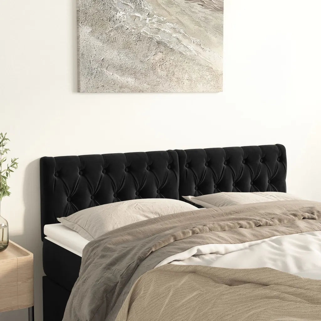 Testiera Nera 144x7x78/88 cm in Velluto 346350