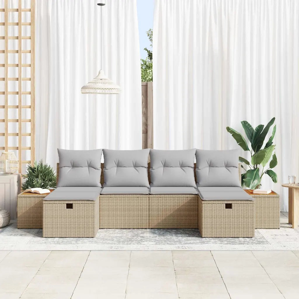 Set Divano da Giardino con cuscino 6 pcs Beige polyrattan