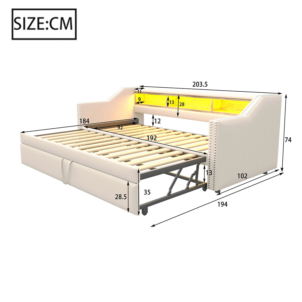 Divano letto - Xylo - 90/180x190 cm LED USB beige