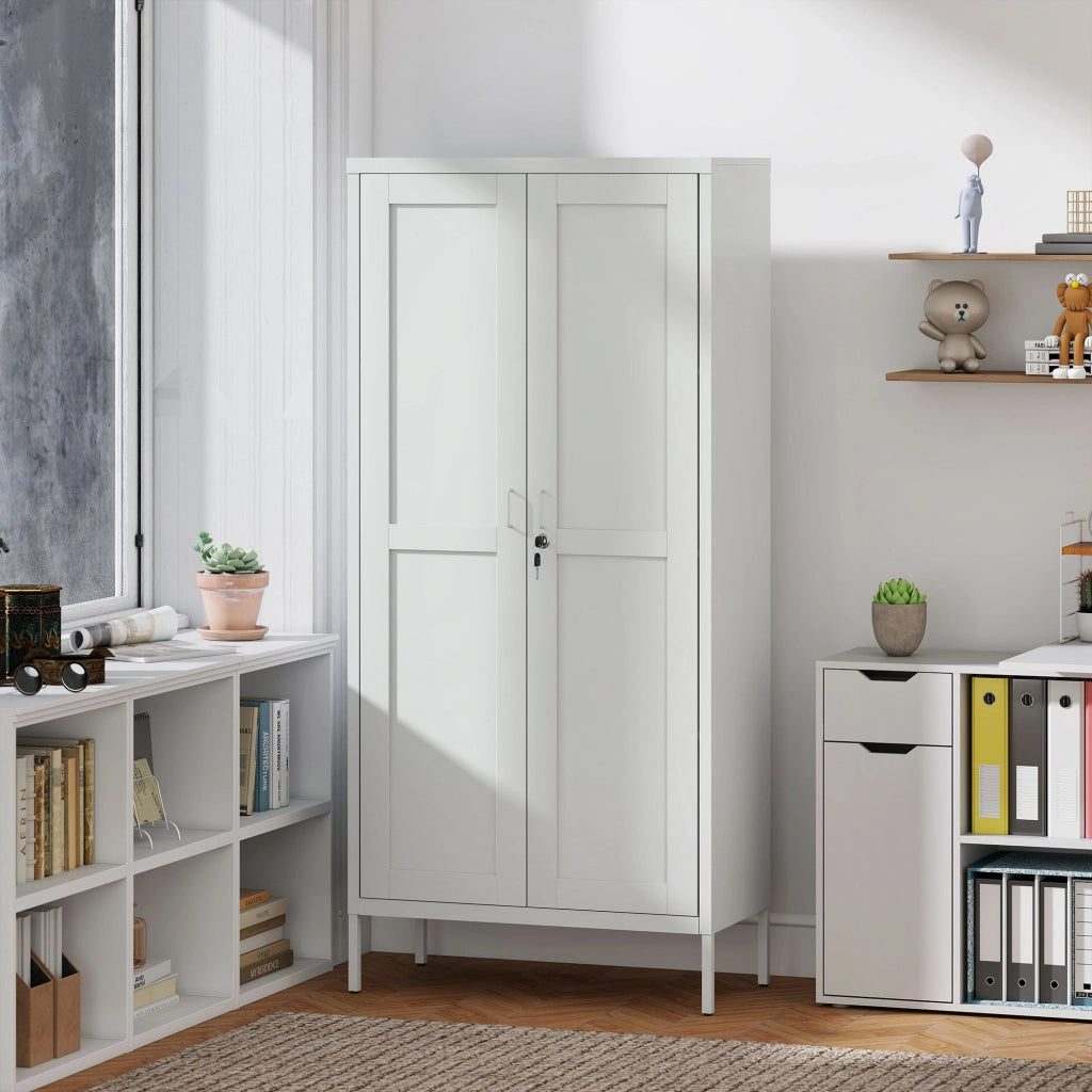 Armadio per Ufficio in Acciaio a 3 Ripiani Regolabili con Serratura e 2 Chiavi, 80x40x175 cm, Bianco