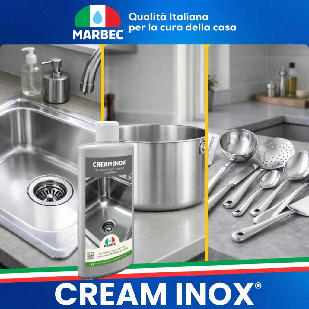 Crema detergente e lucidante per acciaio inox, elimina aloni e impronte Marbec CREAM INOX® - 250GR