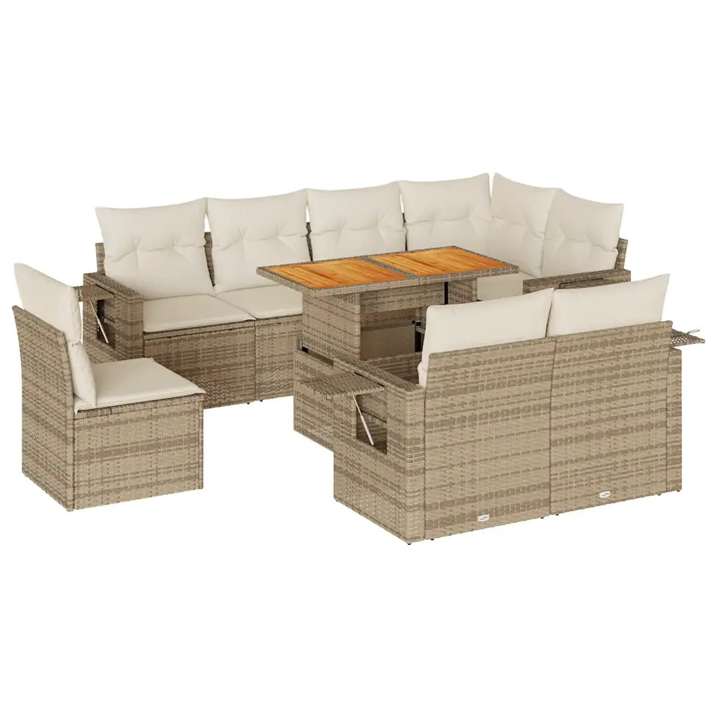 Set Divano da Giardino 9 pz con Cuscini Beige in Polyrattan 3327166