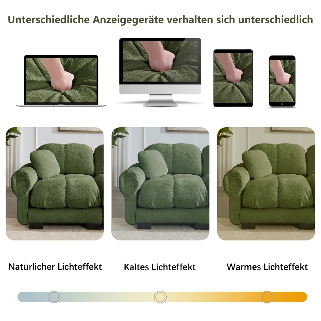 Divano ad angolo convertibile 4 posti con pouf mobile, in ciniglia, Verde