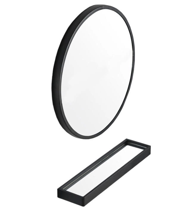 SPECCHIO Valora CON MENSOLA 70CM Nero Rotondo Stile Loft