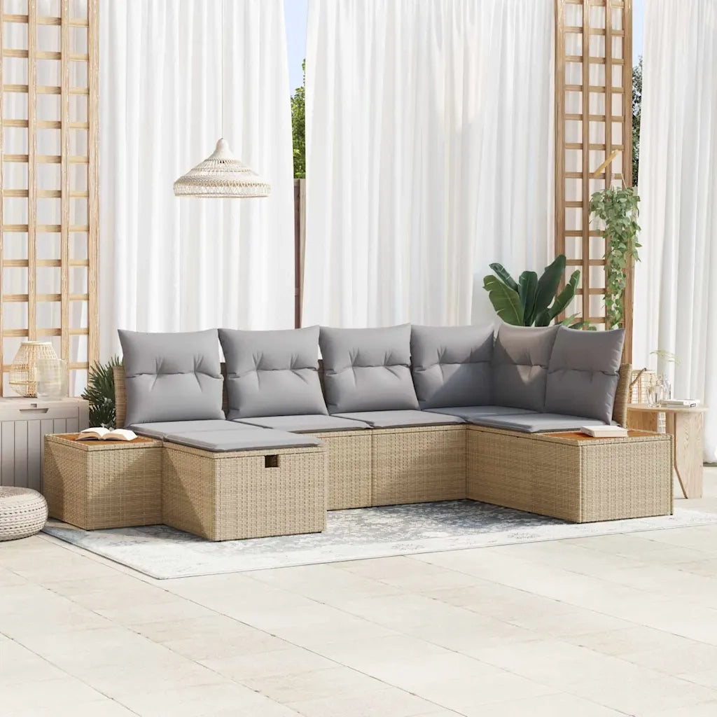 Set Divano da Giardino con cuscino 6 pcs Beige polyrattan