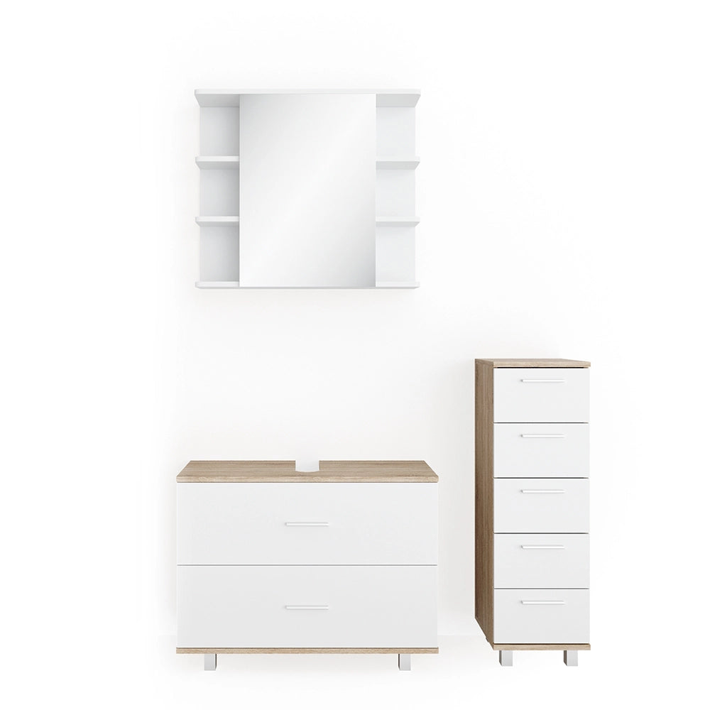 Vicco Set mobili bagno Bianco/Sonoma 3 parti
