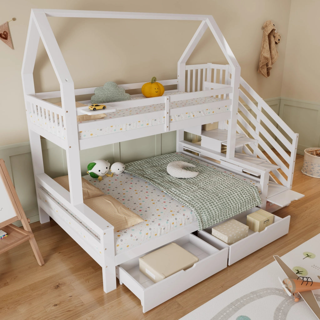 LETTO a castello per bambini 90x200 cm e 140x200 cm Bianco Legno MDF