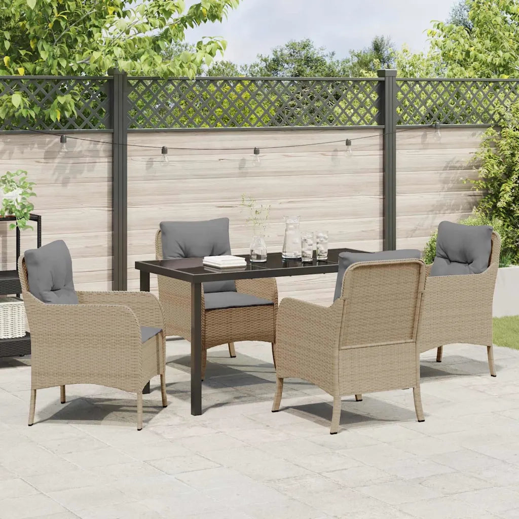 Set da Pranzo per Giardino con cuscino 5 pcs Beige polyrattan 3380178