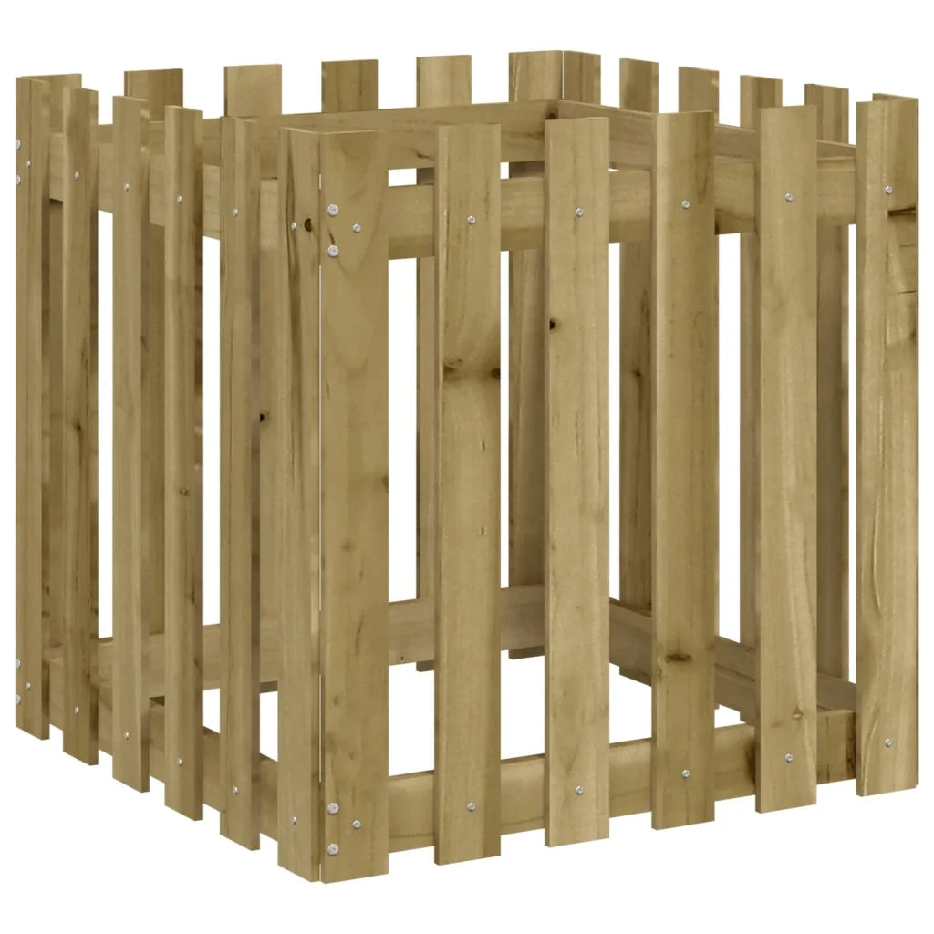 Fioriera Giardino a Recinzione-Vaso con Ringhiera-Contenitore per Piante 60x60x60 cm in Pino Impregnato