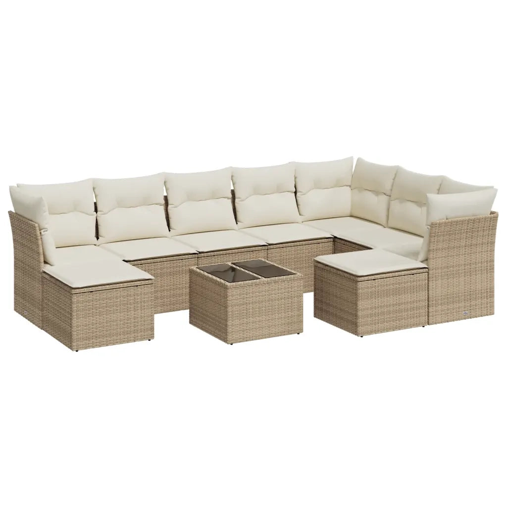 Set Divano da Giardino 10 pz con Cuscini Beige in Polyrattan 3218578