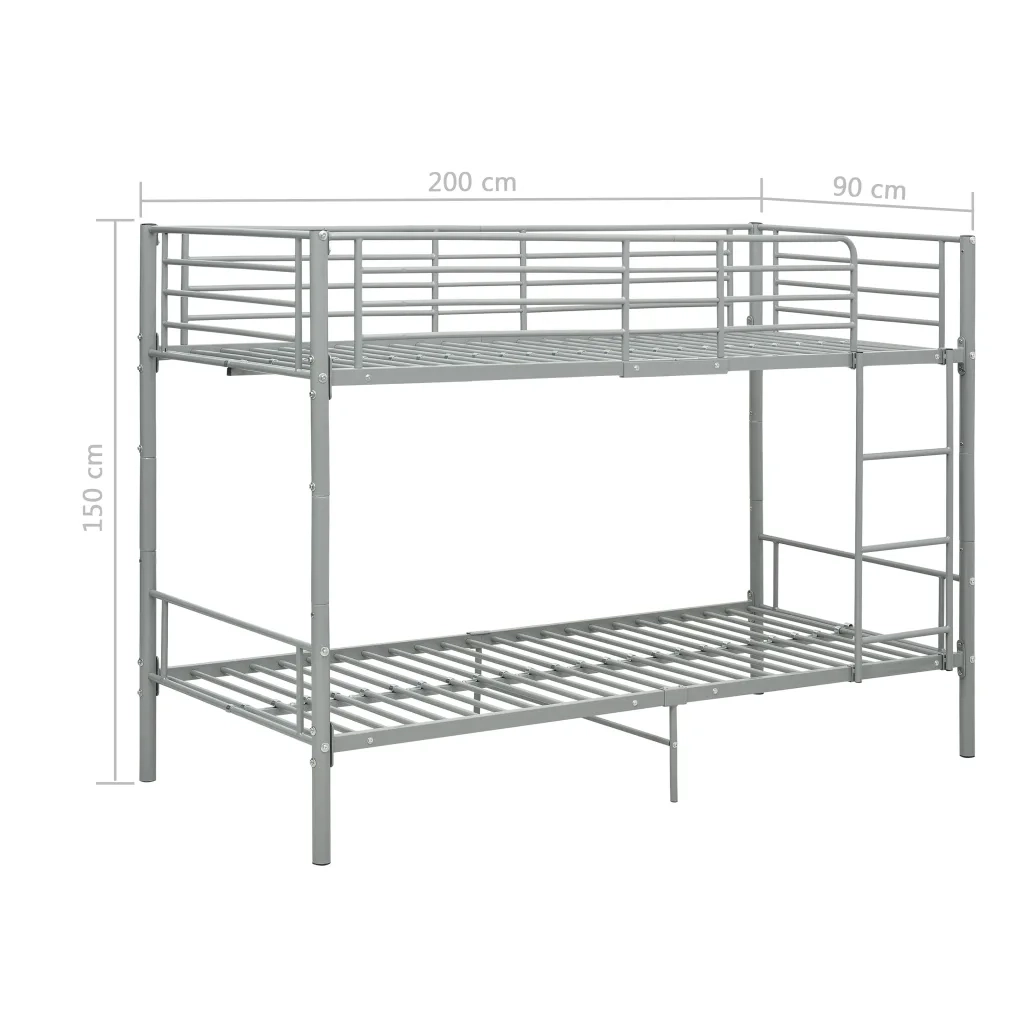 Letto da camera | Letto a Castello Grigio in Metallo 90x200 cm
