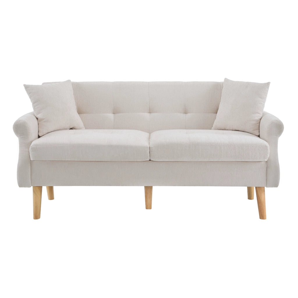 Divano 2 Posti in Tessuto Chenille con Cuscini Morbidi ¨C MINIMAL ¨C Grigio/Beige