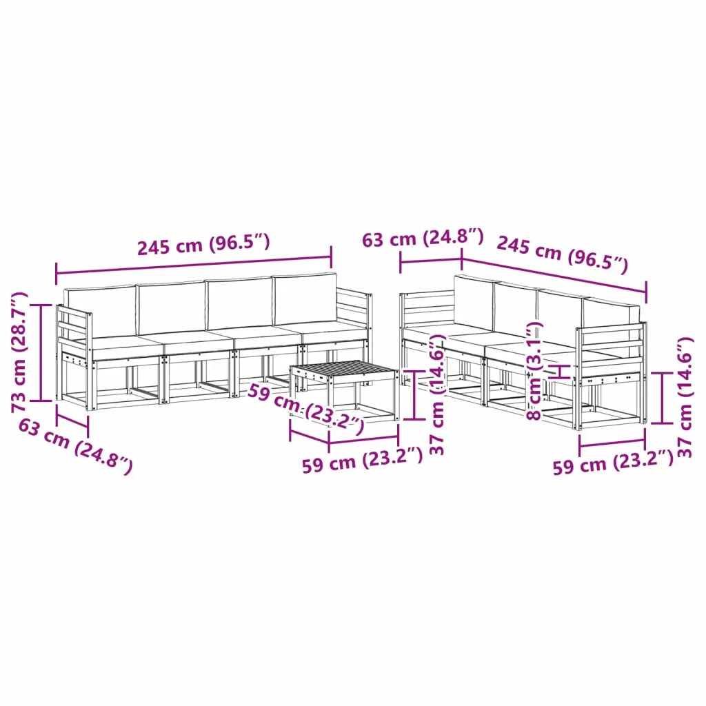 Set di divani da esterno 9 pz Bianco e Grigio Chiaro Poliestere 3387405