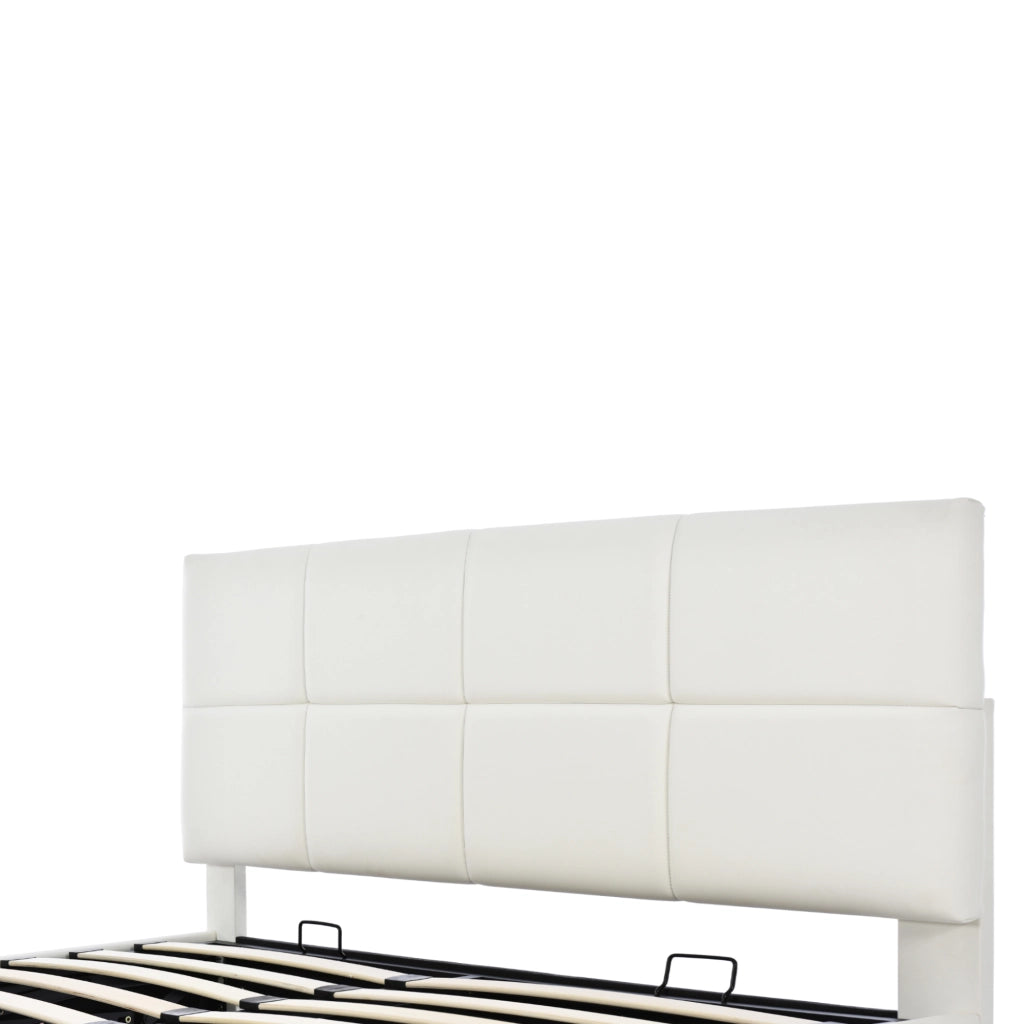 LETTO Imbottito 160x200 cm Bianco con LED e contenitore