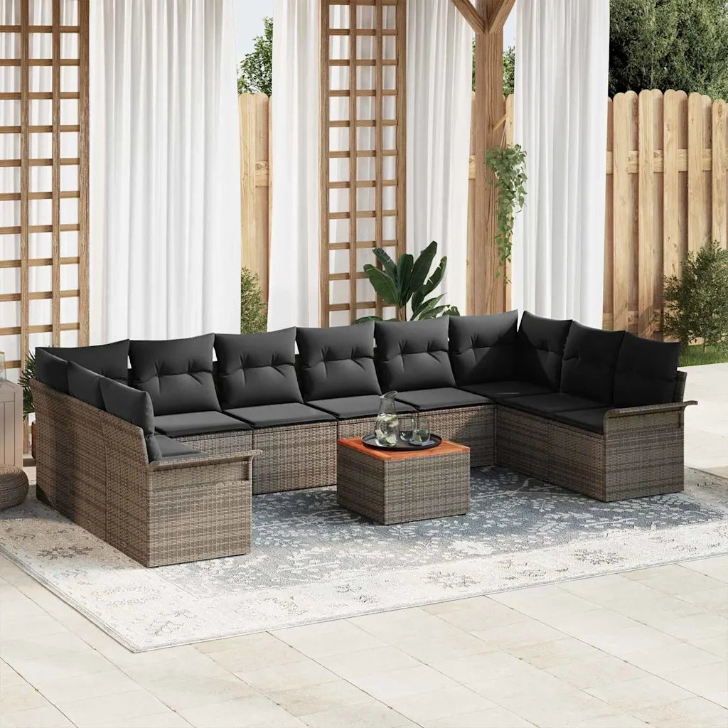 Set Divano da Giardino con cuscino 11 pcs Grigio polyrattan 3347377