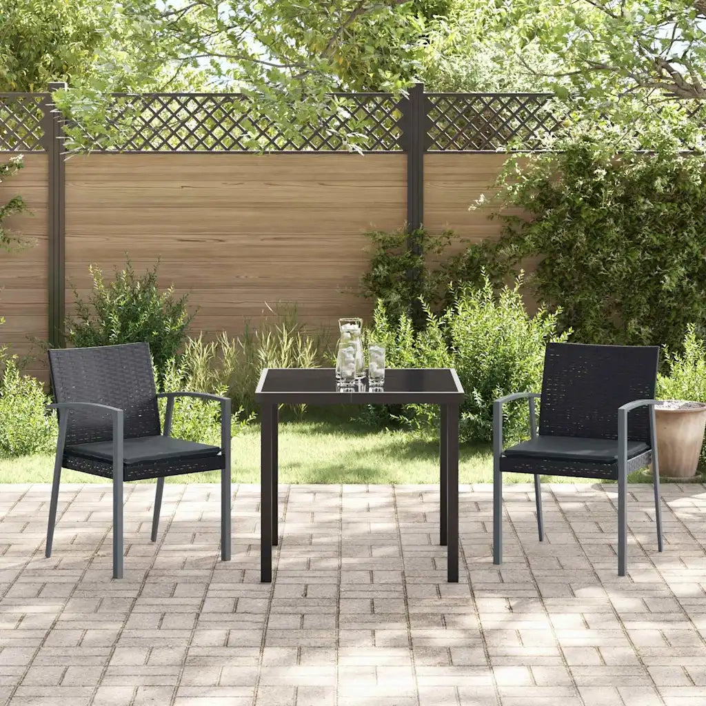 Set da Pranzo per Giardino 3 pcs Nero e Grigio Rattan in PE