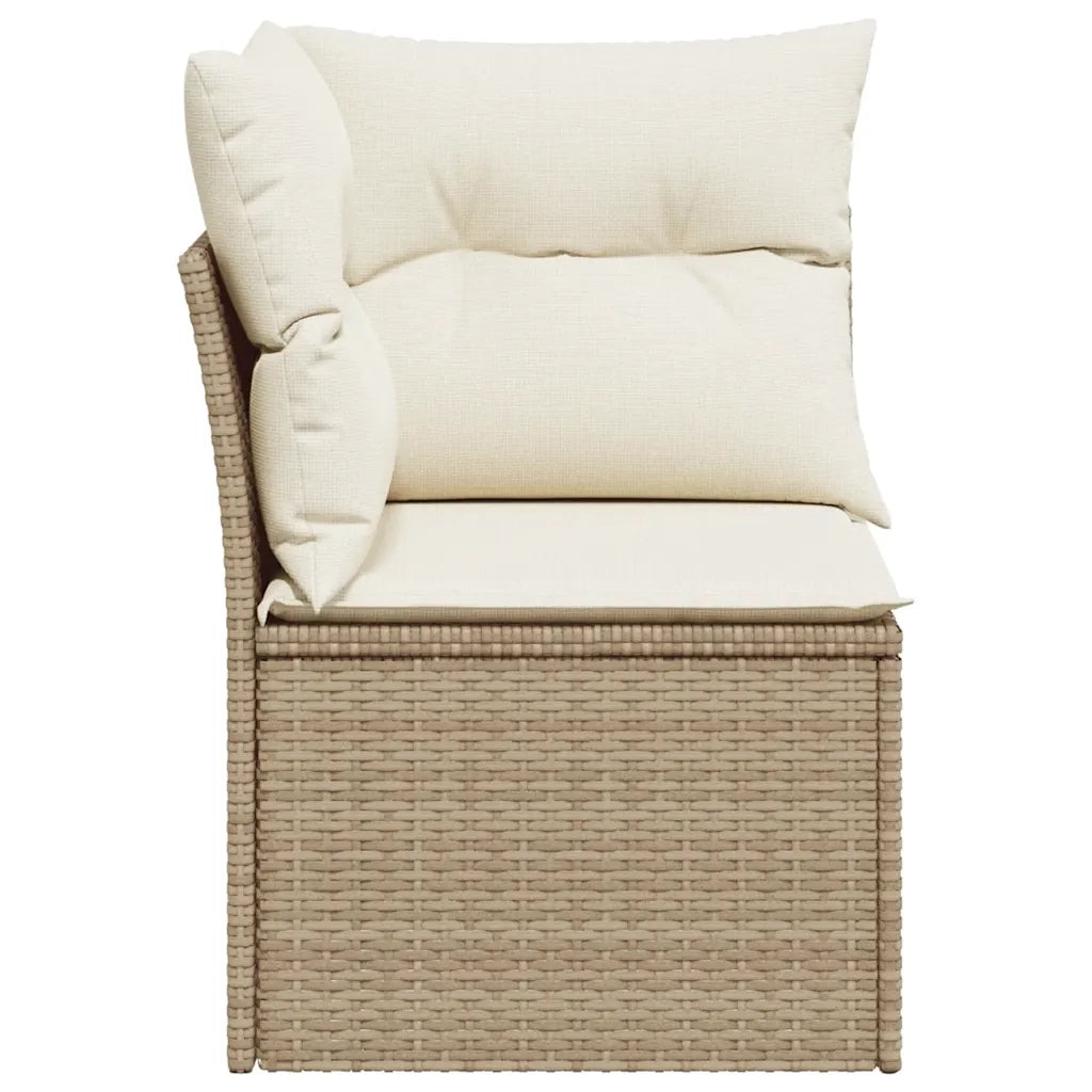 Divano Angolare da Giardino con Cuscini Beige in Polyrattan 366051