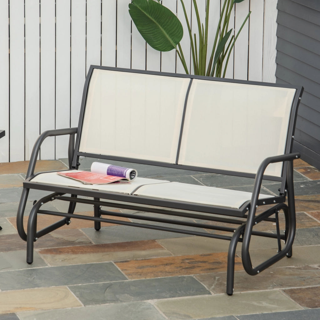 Altalena da giardino a 2 posti panca a dondolo in metallo beige