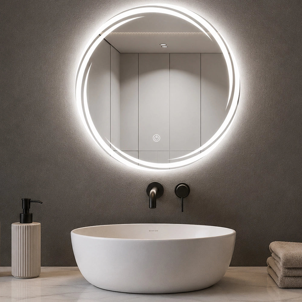 Specchio Rotondo Ø60cm con Spirale LED a 3 Colori Dimmerabile Accensione Touch
