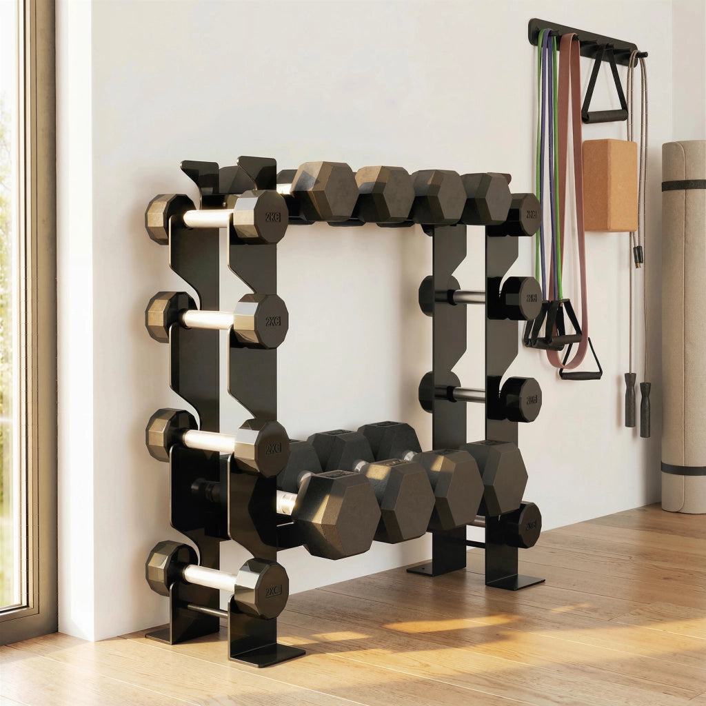 Rastrelliera Porta Manubri 4 Ripiani ¨C Xylo ¨C Acciaio 70x21x55 cm Portata 200 kg