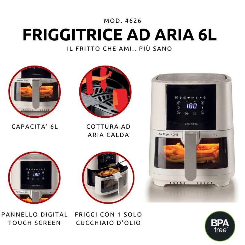 Friggitrice ad aria 6L 1300W - 8 programmi - Cestello trasparente - Bianco