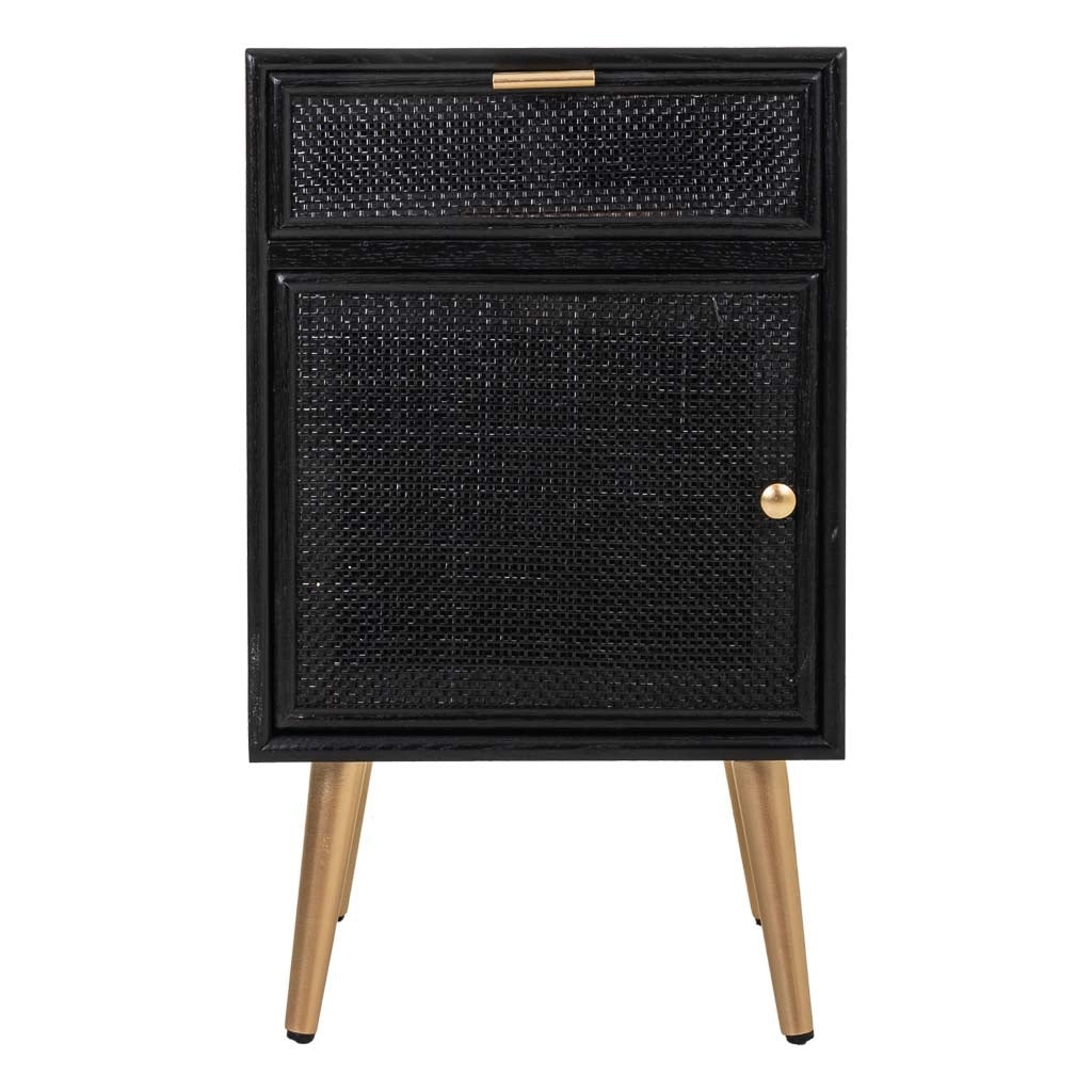 Comodino in legno laccato nero e rete 42x36,5x71