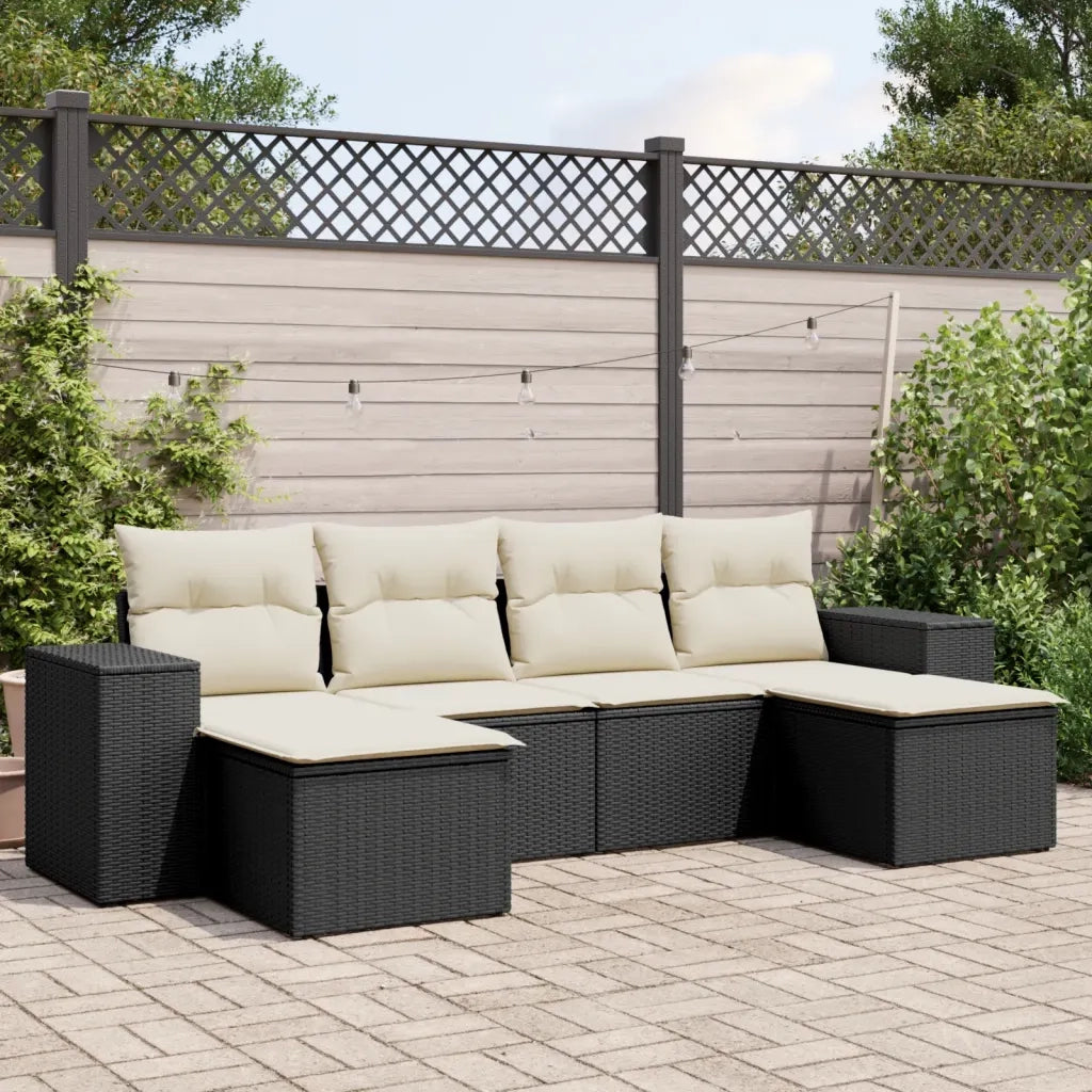 Set Divano da Giardino 6 pz con Cuscini Nero in Polyrattan 3255253