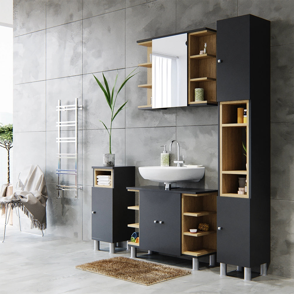 Vicco Set mobili bagno Antracite 3 parti, con colonna