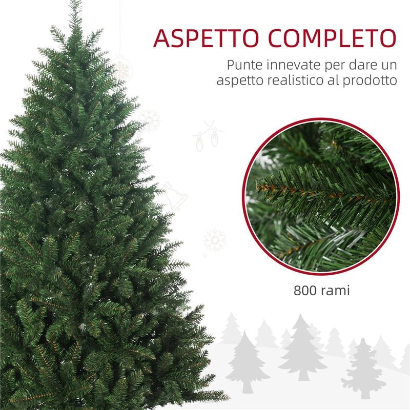 ALBERO DI NATALE ARTIFICIALE 180CM CON 800 RAMI E BASE IN METALLO, VERDE
