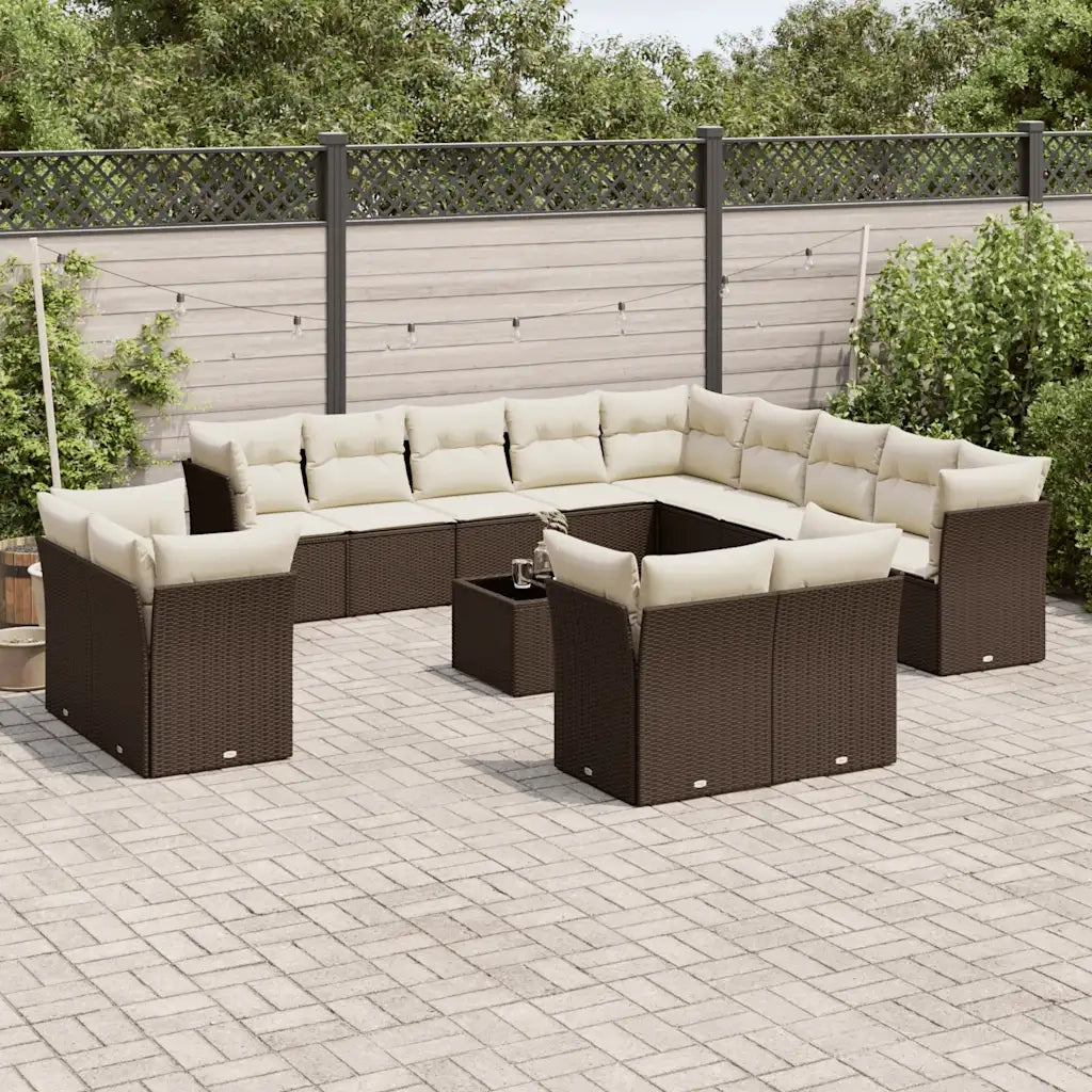 Set Divani da Giardino 14pz con Cuscini in Polyrattan Marrone 3250402