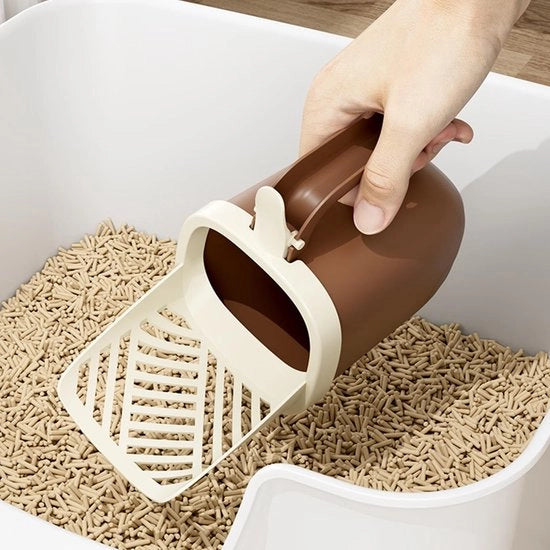 Scooper per gatto con supporto, grande capacità di raccolta, strumento di pulizia portatile per gatti con chiusura e lattina di rimozione per la cura degli animali domestici, pulizia rapida e facile