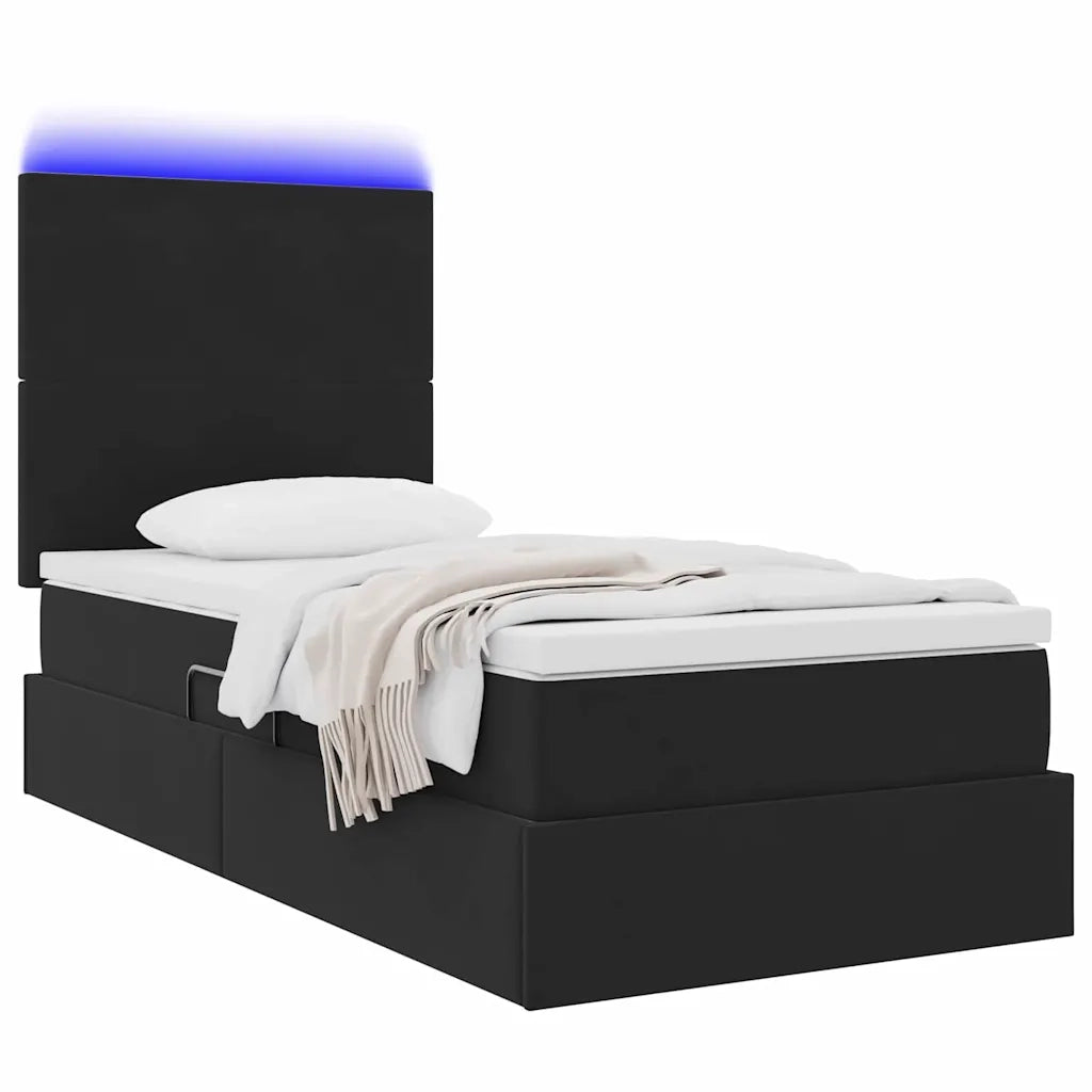 Letto con contenitore e LED con led Nero 90 x 200 cm Velluto