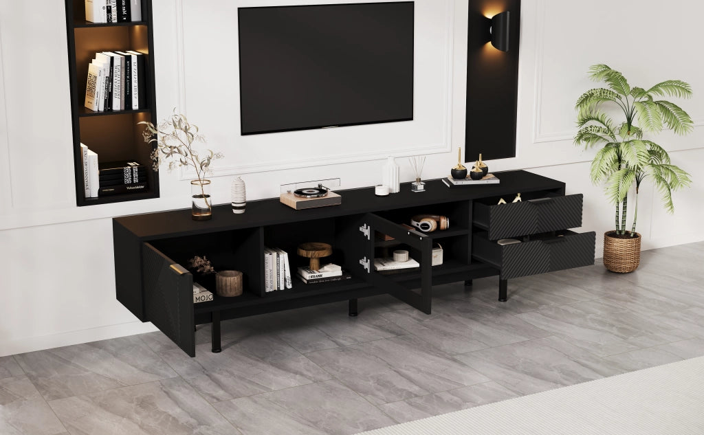 Cassettiera per TV nera in truciolare lunghezza 200 cm