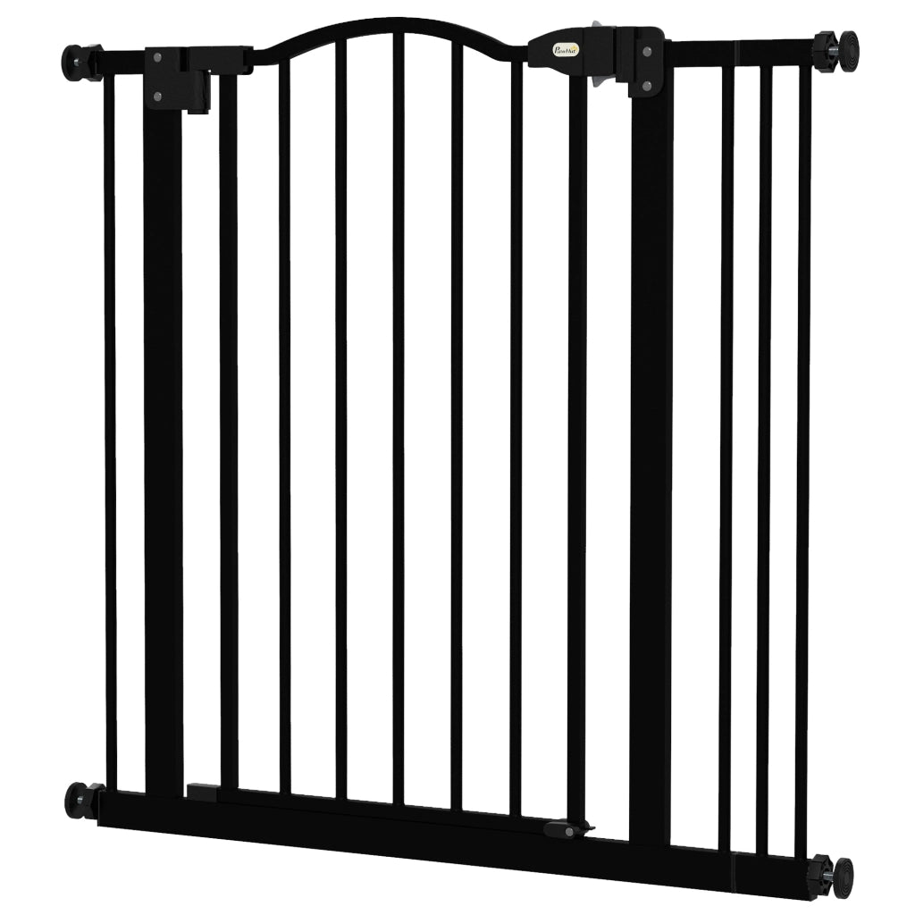Cancelletto per Cani Estensibile con 2 Blocchi e Chiusura Automatica, in Metallo e Plastica, 74-87x78 cm, Nero