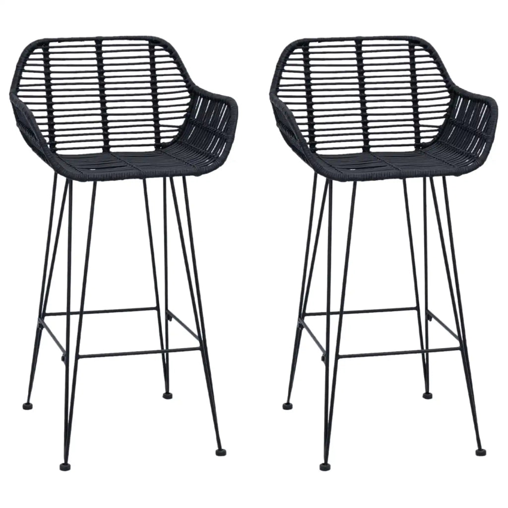 Sedia da Bar 2 pcs Nero 55 x 52 x 92 cm Rattan e Ferro 42011554