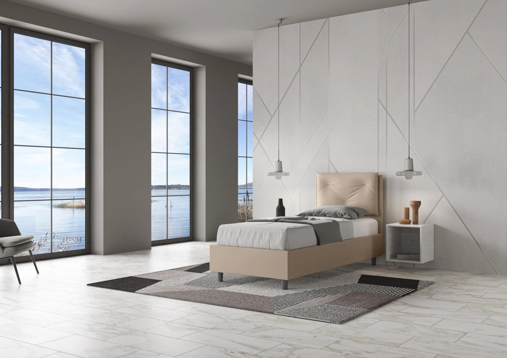 BS COM Letto singolo contenitore imbottito 80x200 similpelle tortora