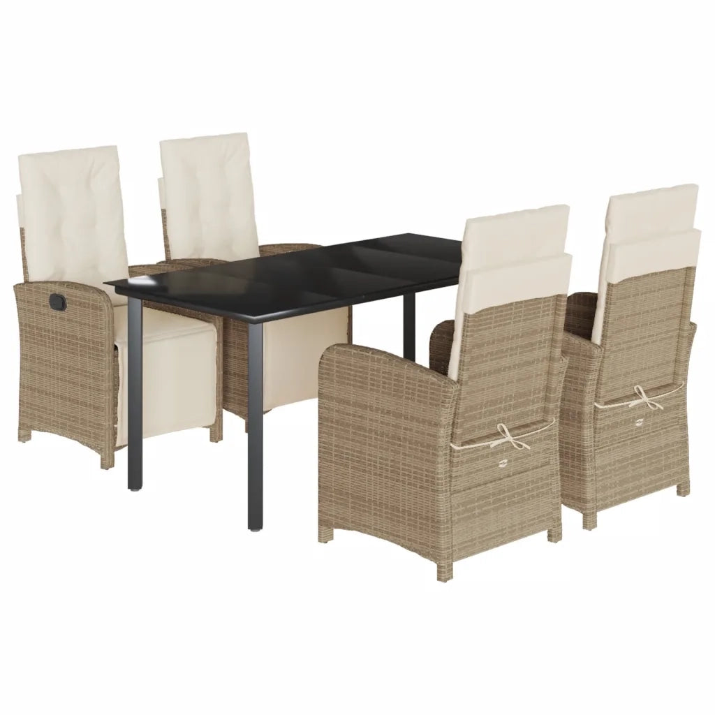 Set da Pranzo da Giardino 5 pz con Cuscini Beige in Polyrattan