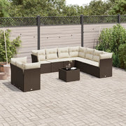 Set Divani da Giardino 10pz con Cuscini in Polyrattan Marrone 3249692