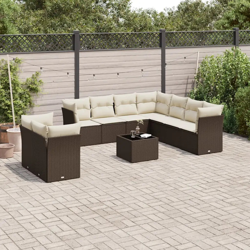 Set Divani da Giardino 10pz con Cuscini in Polyrattan Marrone 3249692