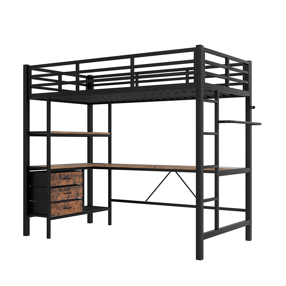 Letto a soppalco - Xylo - 90x200 cm LED 3 cassetti nero