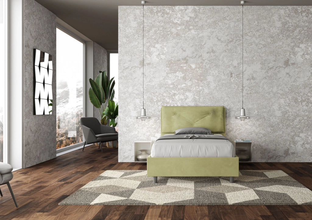 BS COM Letto una piazza e mezza senza rete imbottito 110x190 microfibra tè verde